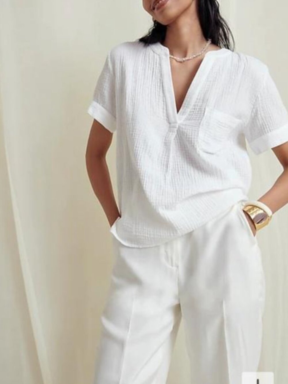 J.Crew V Neck Gauze Popover White Cotton Blouse Womens XS